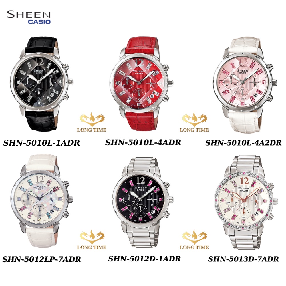 Đồng hồ Casio SHEEN nữ SHN-5010L- 5012LP-5013LP đính kim cương nhân tạo dây thép không gỉ chống nước 50m BH quốc tế 12TH