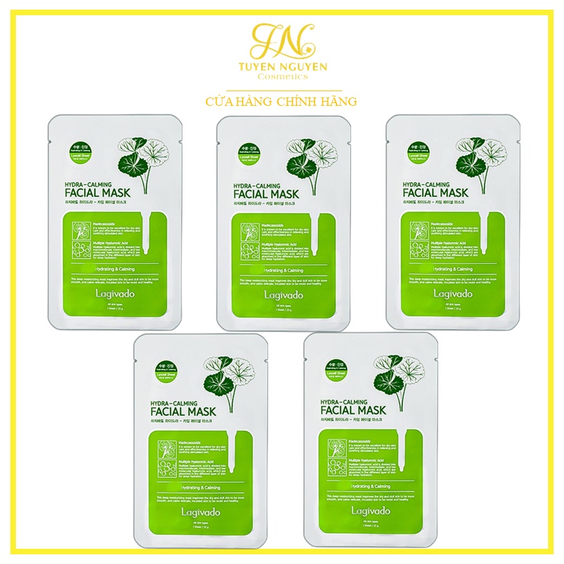 Combo 5 mặt nạ giấy dưỡng da ẩm mịn, căng bóng Hàn Quốc Lagivado Hydra Calming Facial Mask 23g/miếng