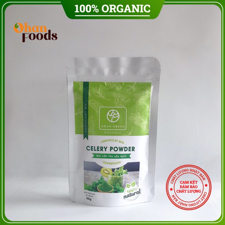 Bột Cần Tây Cao Cấp,Nguyên Chất OhanGreen 100% Giảm Béo Giảm Mụn Đẹp Da 50gram,1 Lộ Trình 2 Gói,Mua 2 tặg 1 Thìa Gỗ