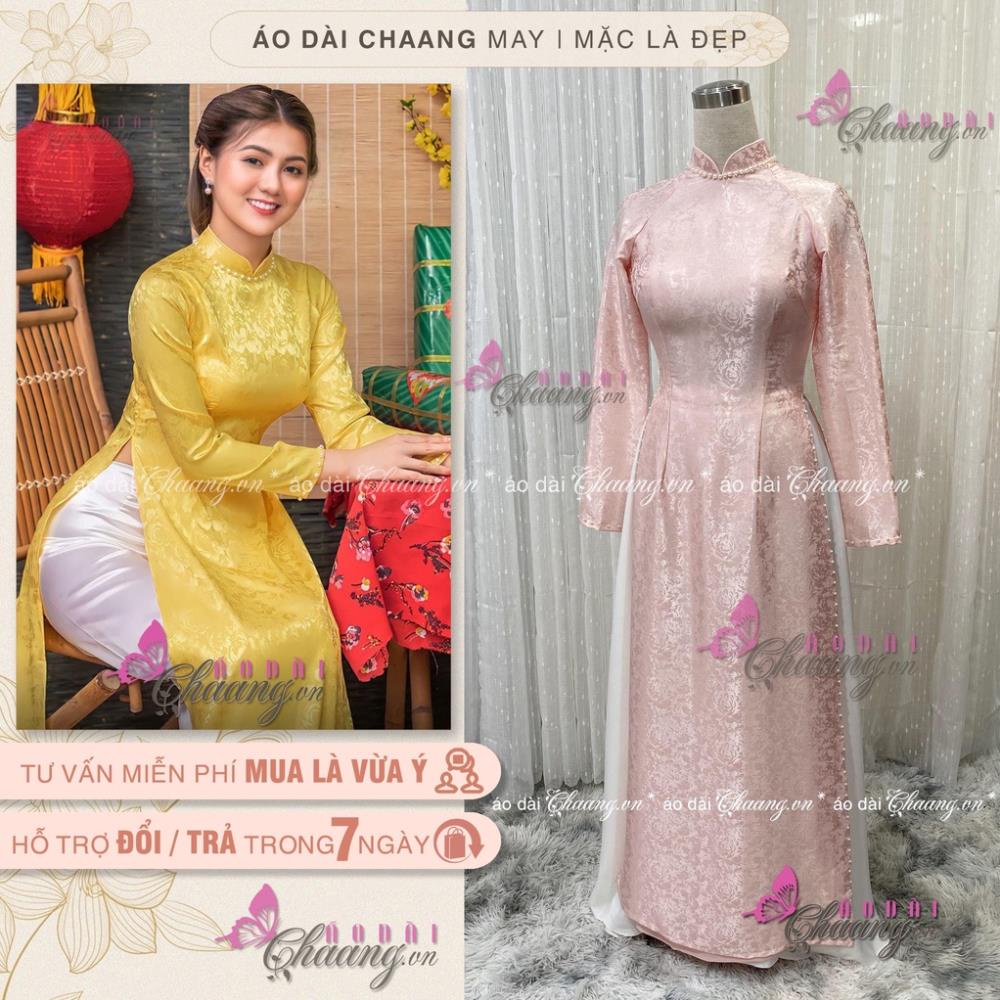 Áo dài cưới LANH gấm tơ hồng đẹp cho cô dâu xinh đi đám cưới hỏi đính ngọc cao cấp