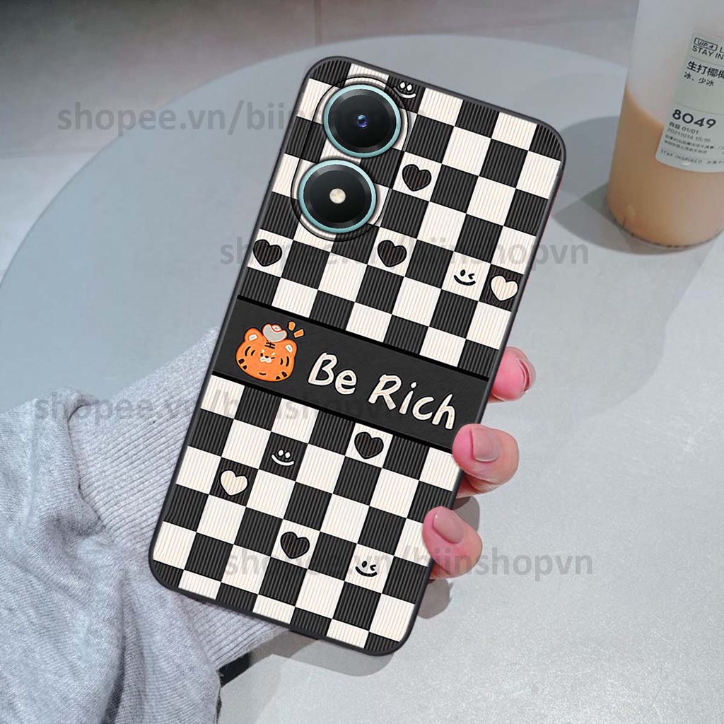 Ốp Vivo Y02s gấu Bear rick caro vuông thời trang siêu đẹp