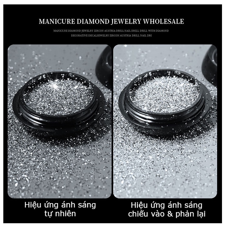 Hũ đá rắc nail kim cương Yapas 9gram , nhũ rắc nail diamond tinh thể lấp lánh chất liệu đá crytal trang trí móng tay