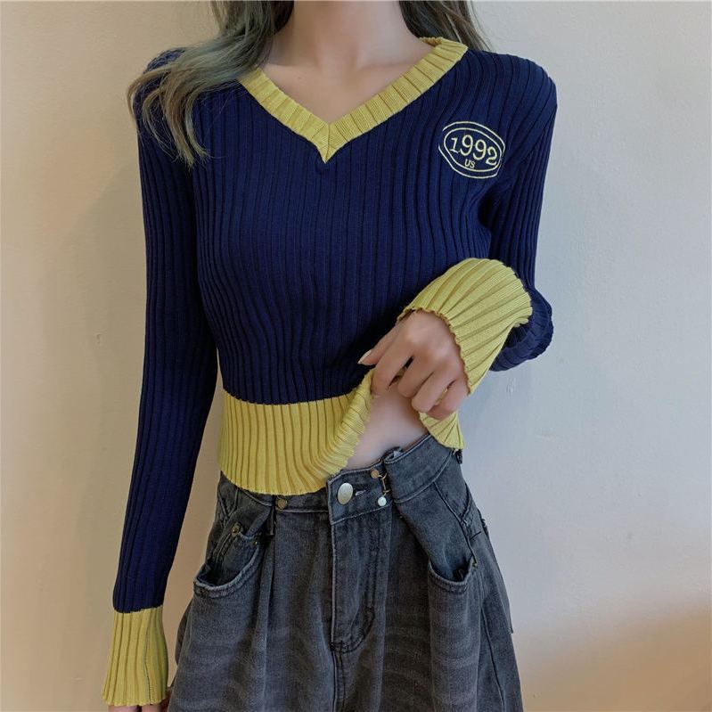 Áo Sweater Tay Dài Cổ Chữ V Ôm Dáng Phong Cách Hàn Quốc Thời Trang 2022