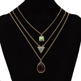 Trendy Women Multilayer Gold Plated Triangle Square Pendant Choker Necklace 7170