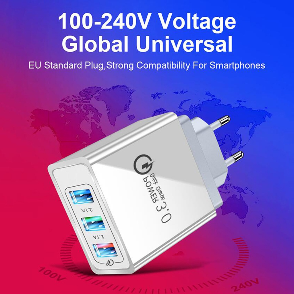 Cốc Sạc Nhanh 3 Cổng Usb Mini 36w Qc3.0 Phích Cắm Us / Eu / Uk