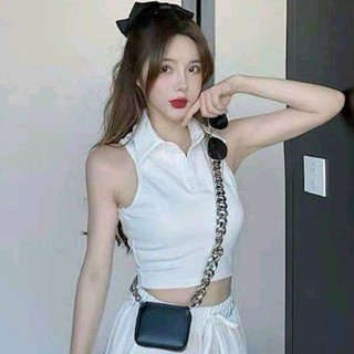 Áo sát nách ba đổ cổ bẻ croptop chuẩn đẹp