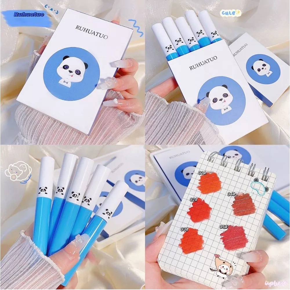 Set 5 Son Kem Lì RUHUATUO Gấu Trúc Xanh Trắng