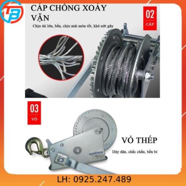 Tời Quay Tay 800 LBS Tải Trọng 320 Kg Có Cáp Móc 8 Mét