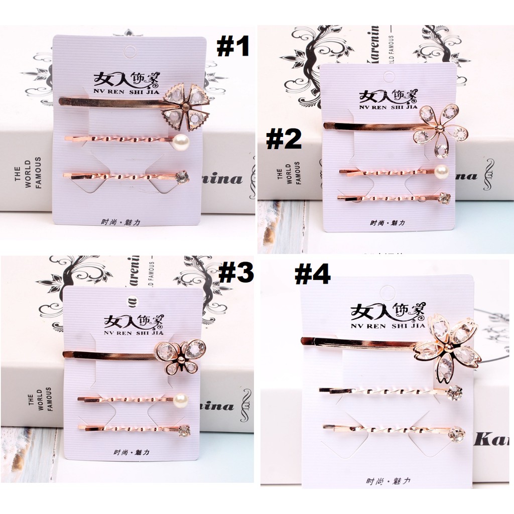 Set 3 kẹp đính kim và hạt xinh xắn