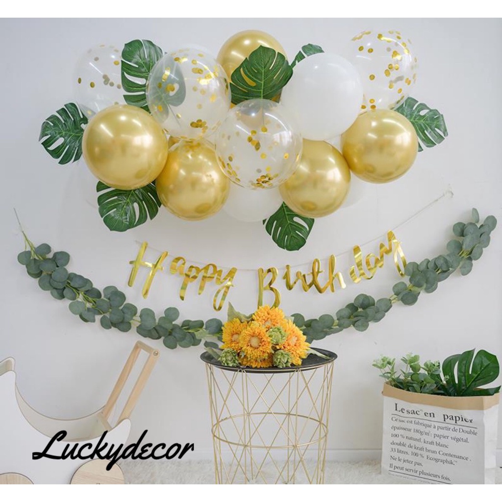 Set bóng bay tự trang trí sinh nhật đơn giản tại nhà MM012 Tông Vàng Gold
