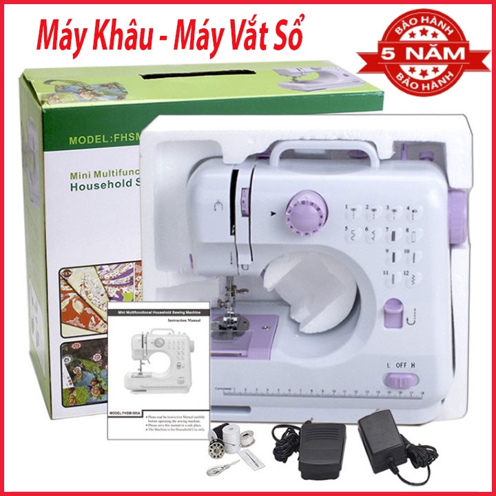 Máy May Mini Gia Đình Cao Cấp FHSM 505 - Máy Khâu 12 Đường May, Có Vắt Sổ, May Được Vải Thun Có Chân Vịt