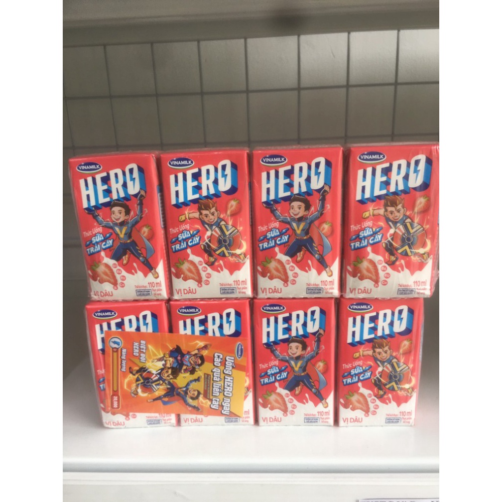 THỨC UỐNG SỮA TRÁI CÂY HERO VỊ DÂU - LỐC 4 HỘP X 110ML