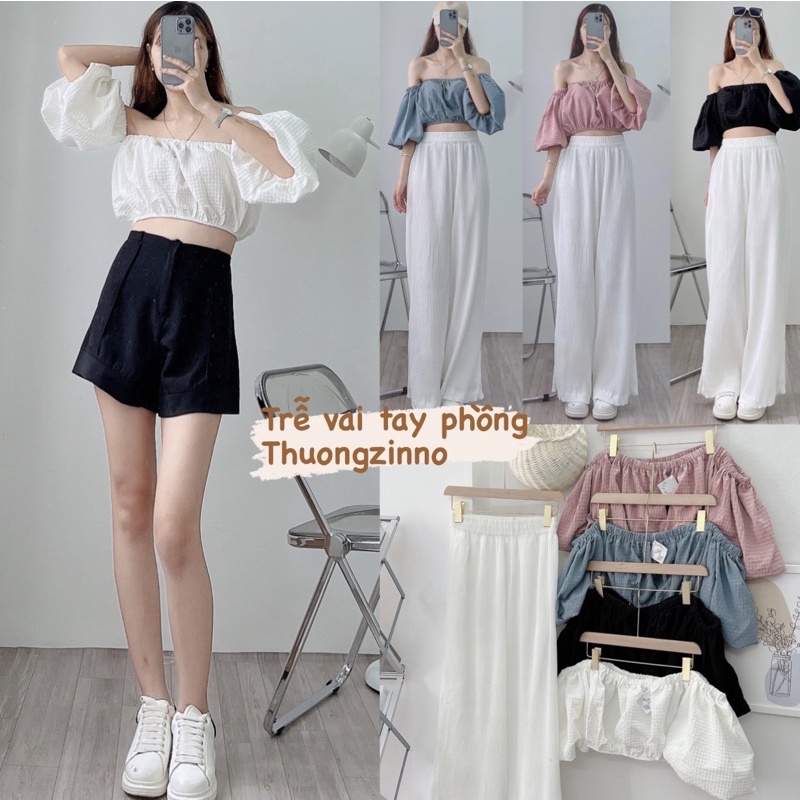 Áo croptop tay bồng to hàng Quảng Châu Áo trễ vai bo chun đẹp nhẹ nhàng (có video shop mặc mẫu)