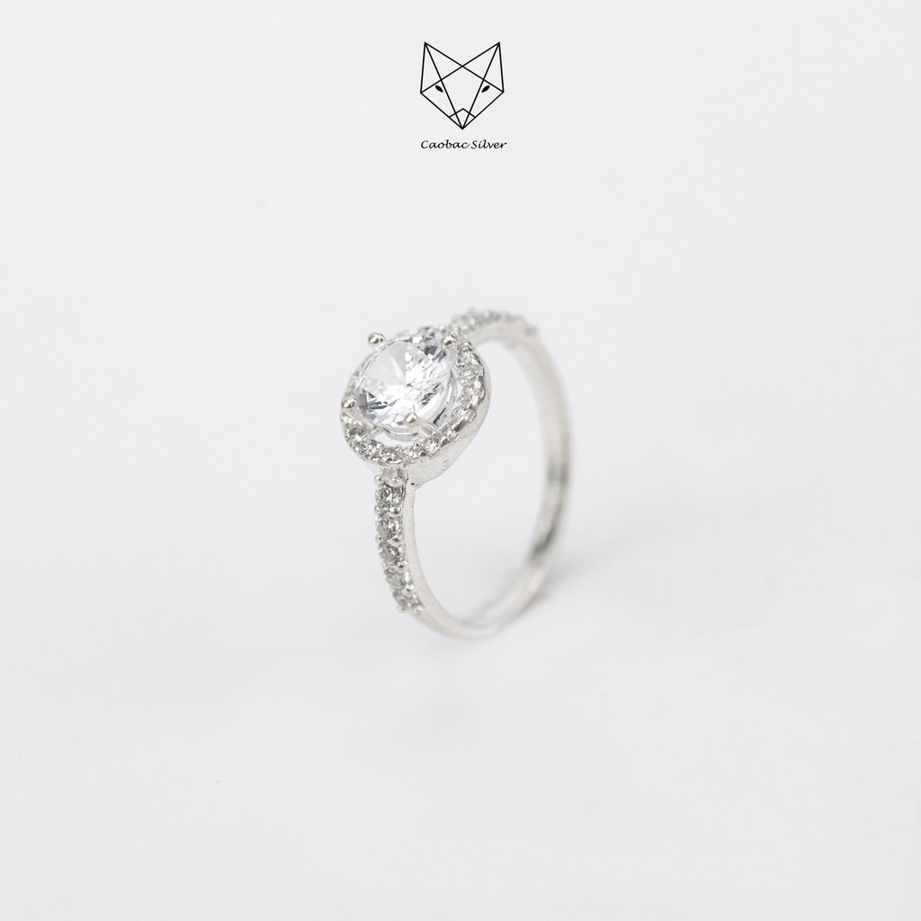 Nhẫn Bạc Ta Đính Đá Cao Cấp CaoBac Silver Ổ Đá VIền Đá Tròn Sang Trọng, Quý Phái Dành Tặng Riêng Cho Bạn Gái