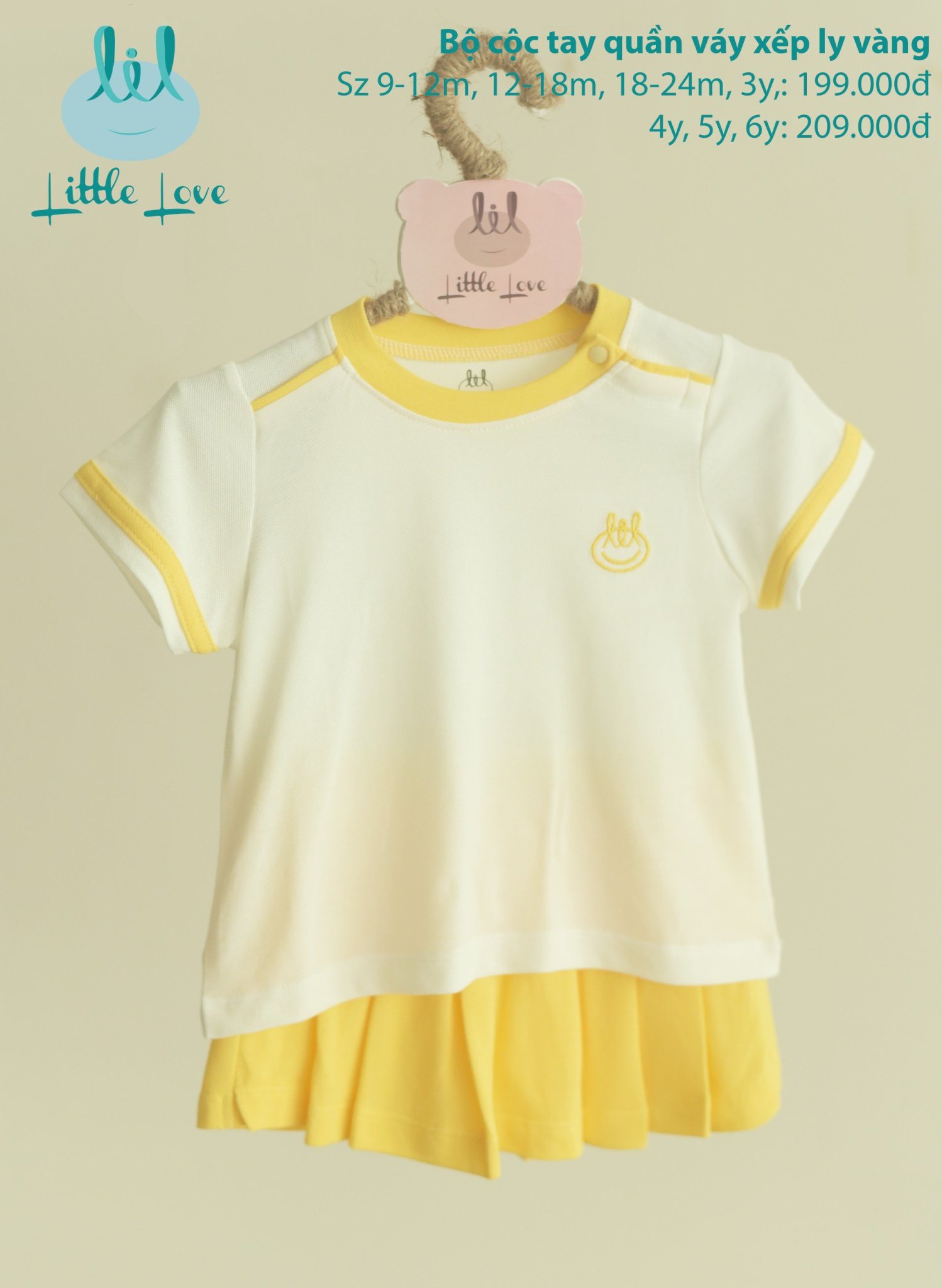 [Mã SKAMCLU7 giảm 10% cho đơn từ 0Đ] [CHÍNH HÃNG] Bộ cộc tay cotton quần váy xếp ly bé gái Little love