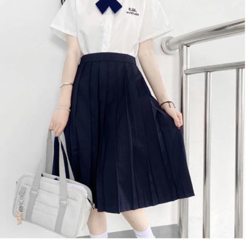 Lq Chân Váy Ngắn Chữ a Xếp Ly Màu Đen Kiểu Preppy Dễ Phối Đồ Thời Trang Mùa Hè