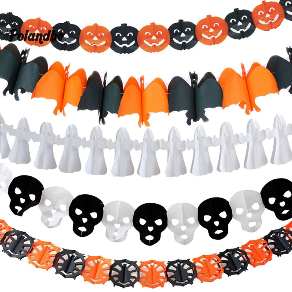 ●PO 300cm Halloween Pumpkin Spider Bat Ghost Bunting Banner Garland Party Decoration