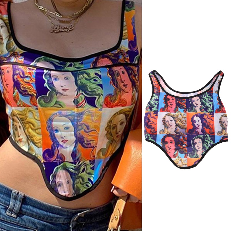 Áo Sát Nách Cổ Vuông Hở Lưng In Họa Tiết