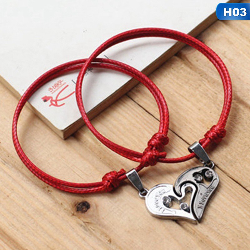 Set 2 vòng tay thiết kế trái tim đính đá quý nhân tạo sang trọng dành cho cặp đôi