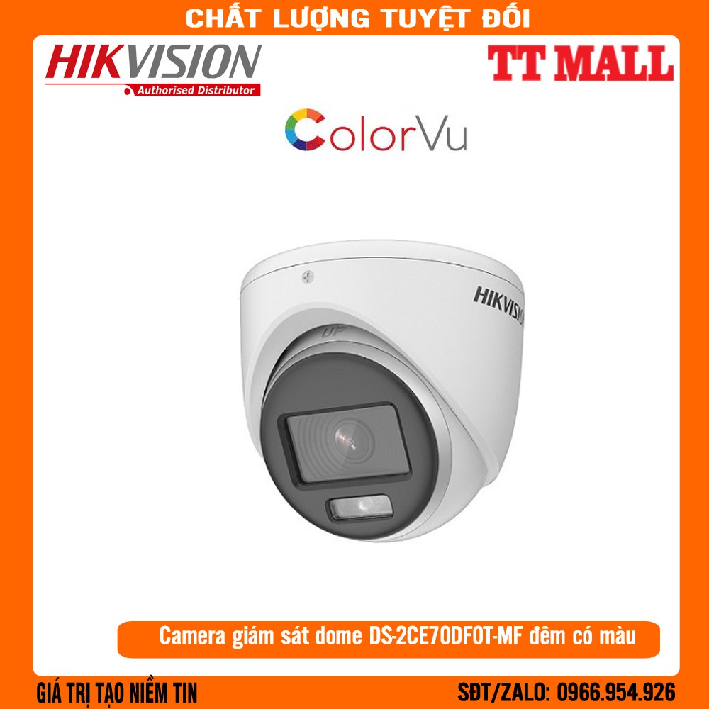 (Màu 24/24) Camera HDTVI ColorVu 2MP bán cầu HIKVISION DS-2CE70DF0T-MF - Đêm có màu - Lắp trong nhà