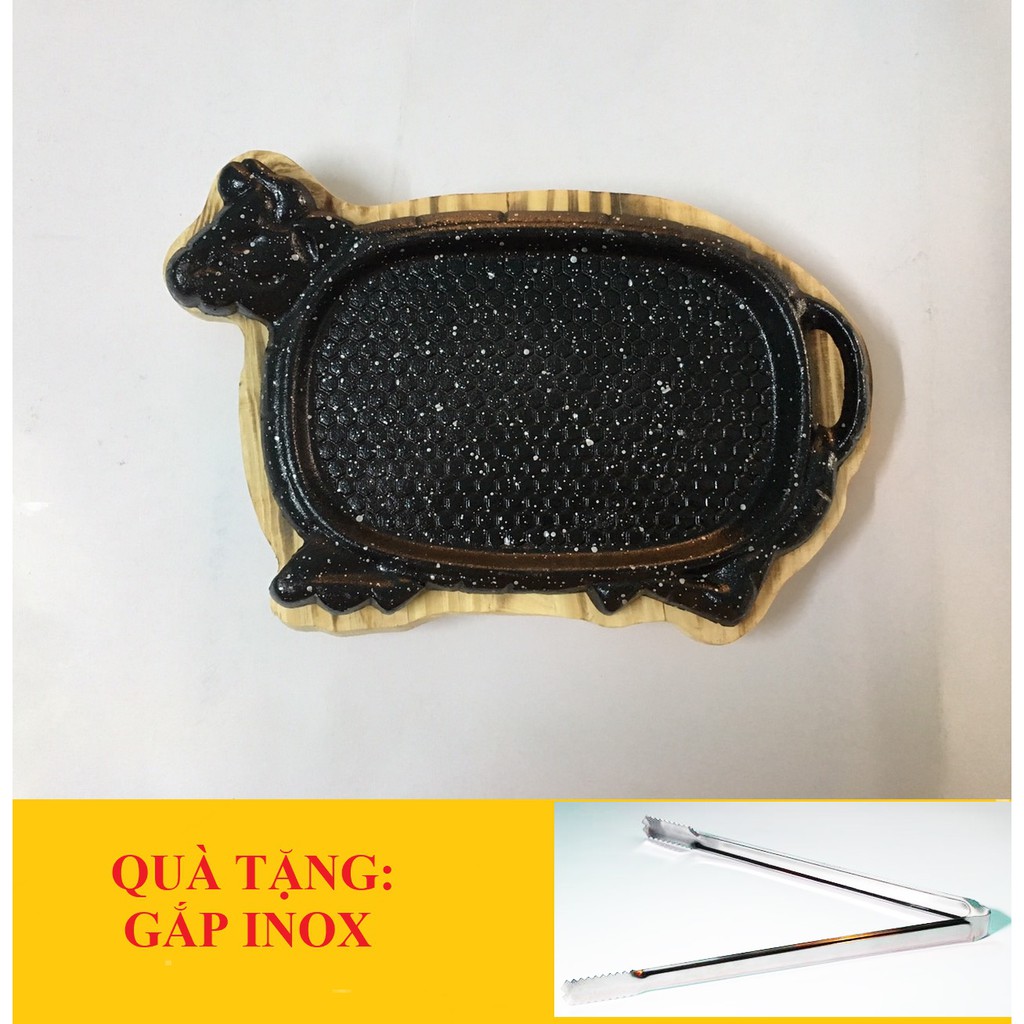 Chảo Gang 💘 Freeship 💘 Chảo Gang Bò Bít tết tặng 2 gắp inox khi mua 2 bộ