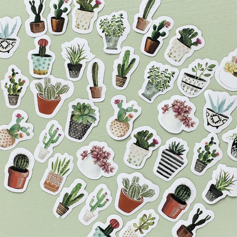 Hộp 45 Sticker chậu cây trang trí nhật kí scrapbook