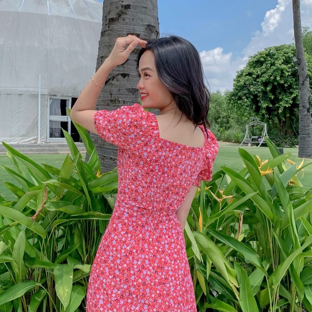 Đầm STELIA - đầm dài cổ vuông nhún ngực