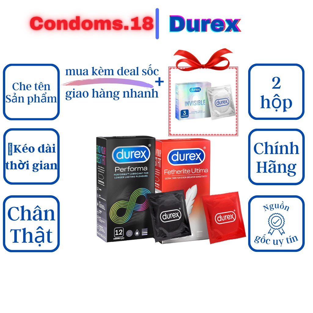 Bộ 2 bao cao su siêu mỏng Durex Performa ( 12 bao) và Durex Fetherlite ( 12 bao )