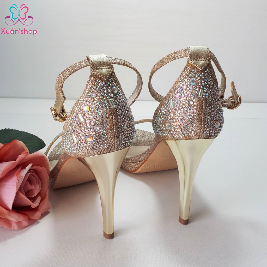 Giày Daphne quai ngang đính đá sang trọng, gót nhọn cao 10cm (size 38, 39)