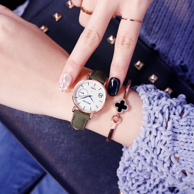 Đồng hồ thời trang nữ Mstianq M03 dây da lộn, phong cách hàn quốc | BigBuy360 - bigbuy360.vn