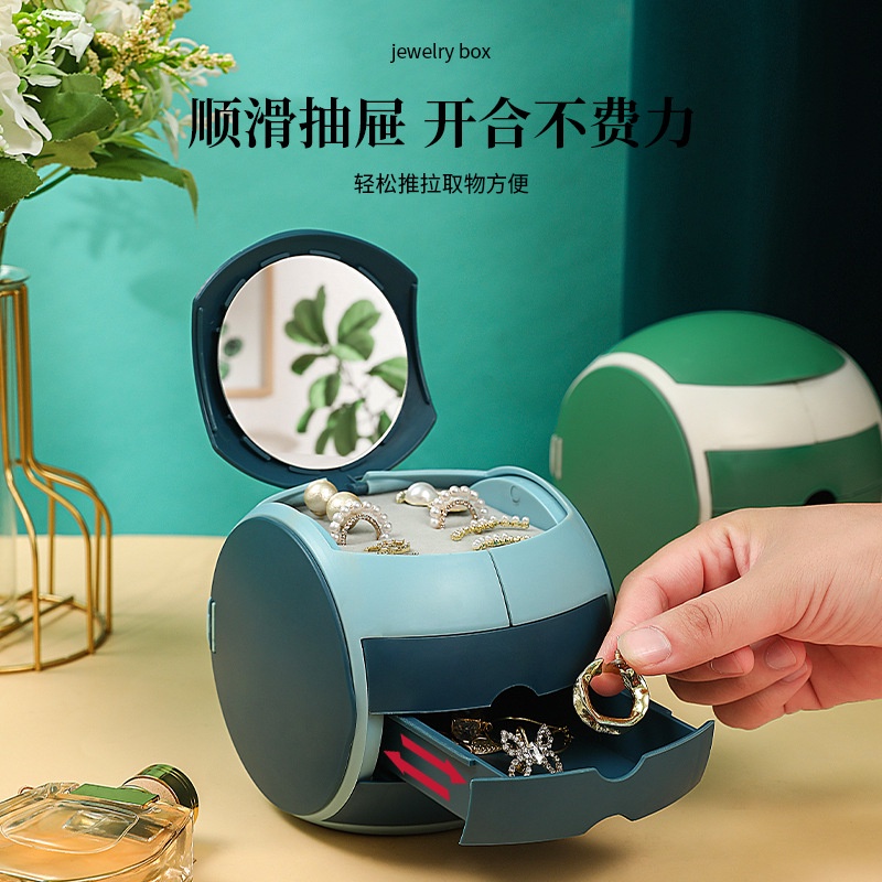 Hộp đựng trang sức 4 tầng 3 ngăn kéo bằng nhựa có gương đựng nữ trang sang trọng