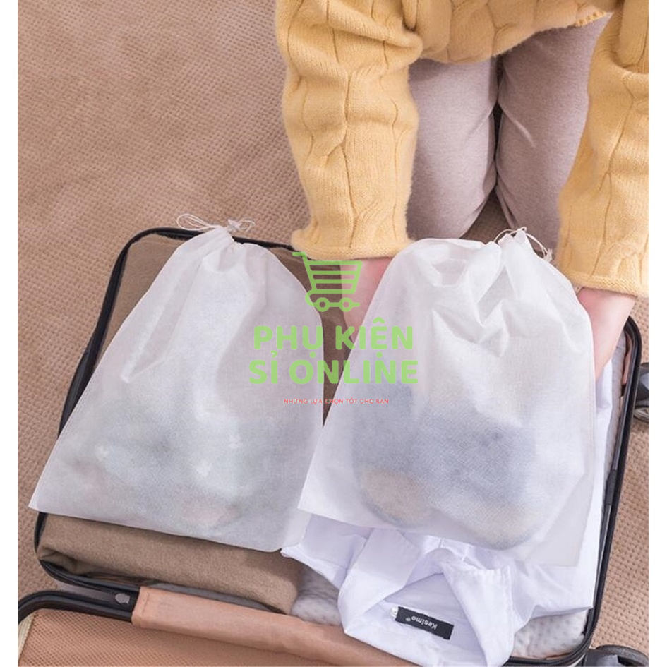 Túi đựng quần áo, giày dép dây rút màu trắng size to  cm/ Túi đựng vật dụng khi đi du lịch, giã ngoại