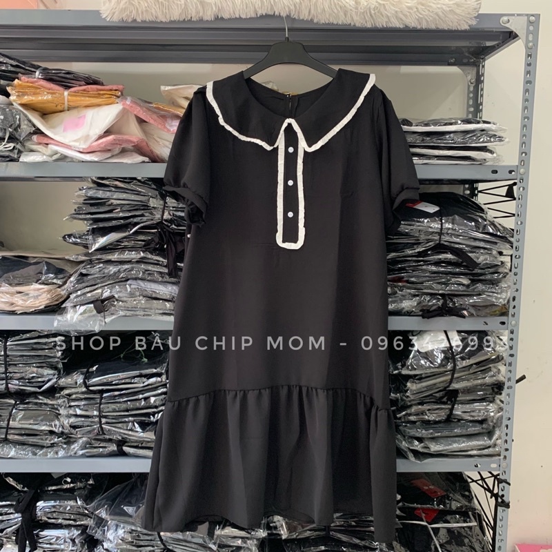 Váy Bầu Công Sở nhẹ nhàng, trẻ trung, Tay ngắn, có khuy điều chỉnh mẹ mặc đến sinh V35