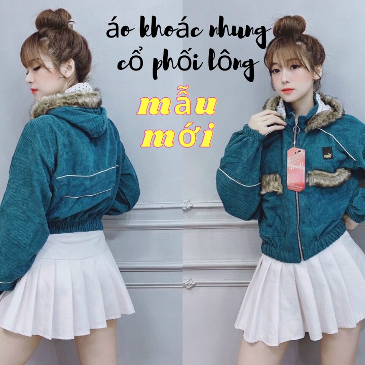 Áo Khoác Nhung Gân Tăm Form Lửng Có Nón Phối Lông Mềm Mịn Mẫu Mới Siêu Hot Siêu Thời Trang