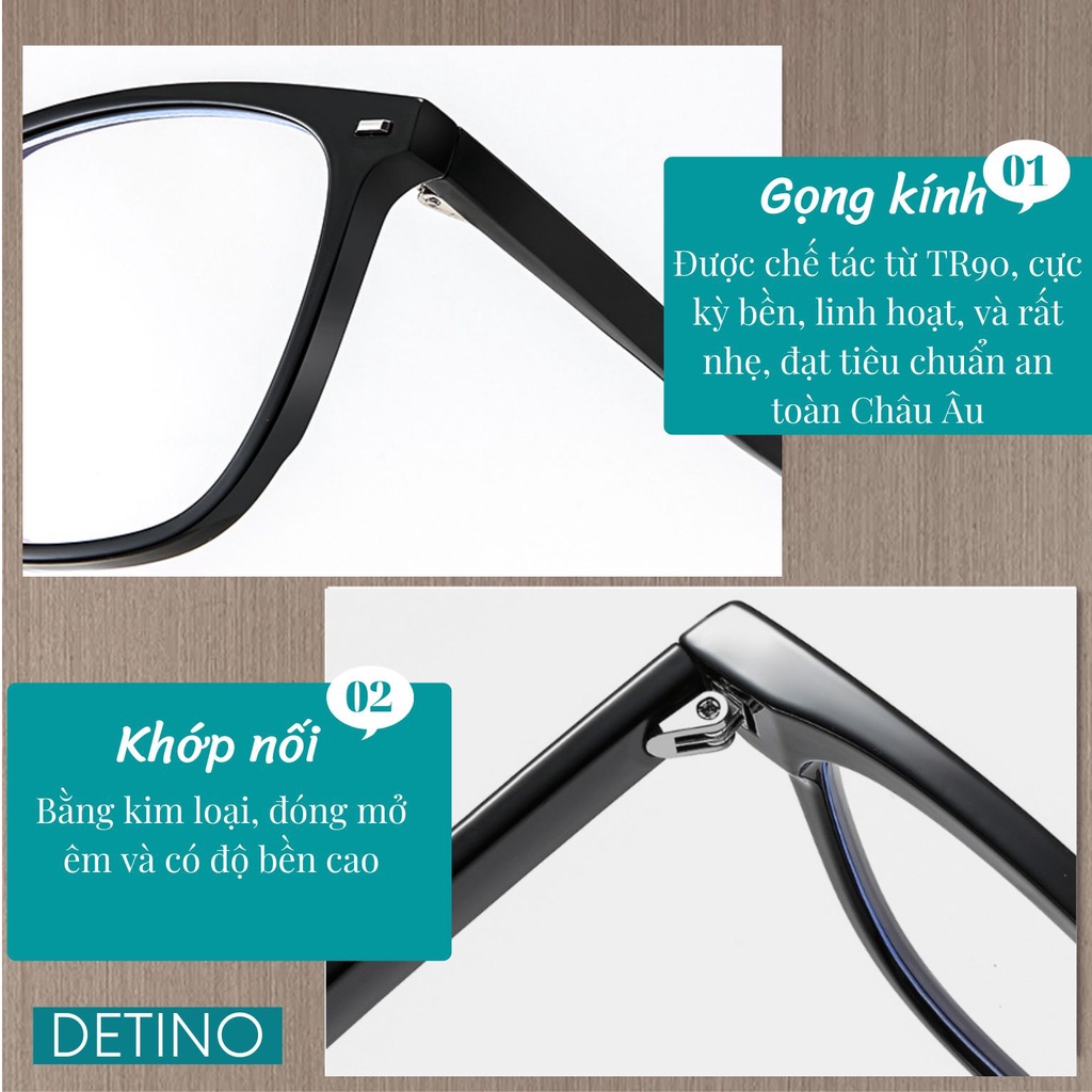 Gọng kính nam cao cấp Hàn Quốc đẹp, mắt kính nam thời trang cận 0 độ gọng to chống tia UV và ánh sáng xanh DETINO K04