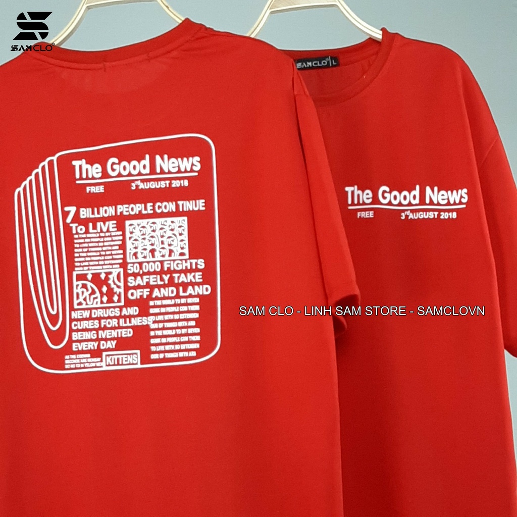 Áo phông tay lỡ nữ SAM CLO freesize thun form rộng dáng Unisex - mặc cặp, nhóm, lớp in hình báo THE GOOD NEWS