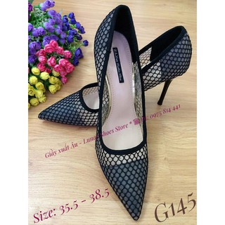 SALE G145 Size 35.5 Giầy cao gót phối lưới màu đen