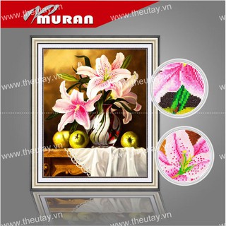 Tranh Đính Đá ABC 3D Bình Hoa Lily Ngát Hương DF2631 (KHÁCH TỰ ĐÍNH) KT:58X70CM