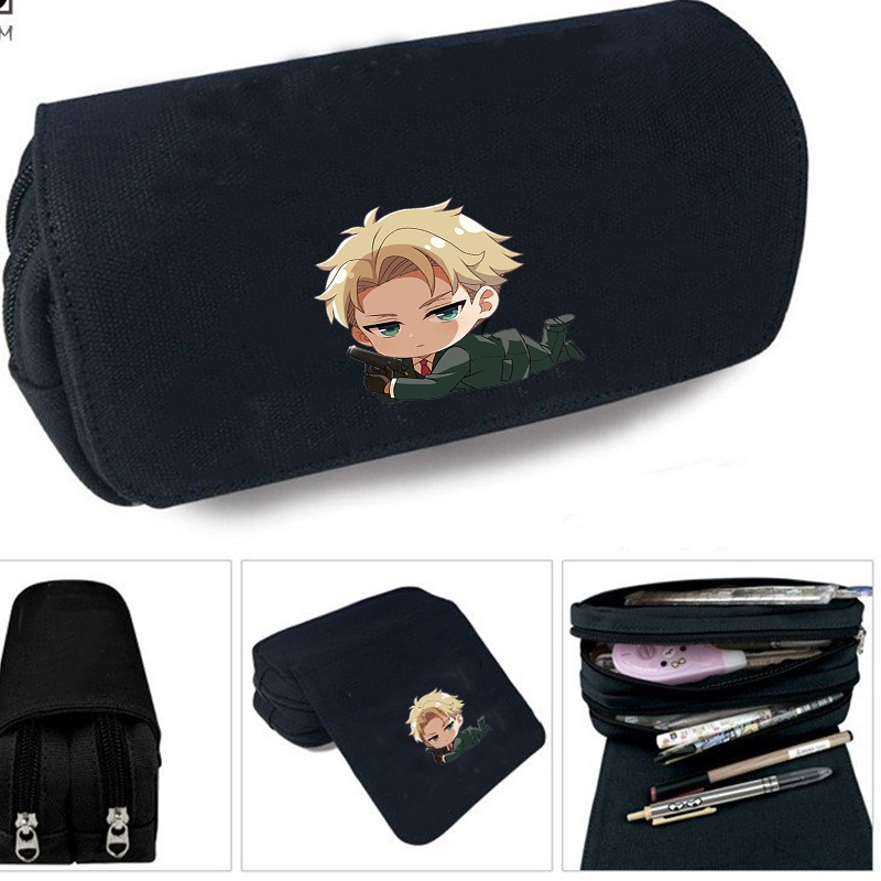Hộp bút vải canvas khóa trắng in hình SPY x Family ver nằm anime chibi đi học đựng đồ dùng học tập