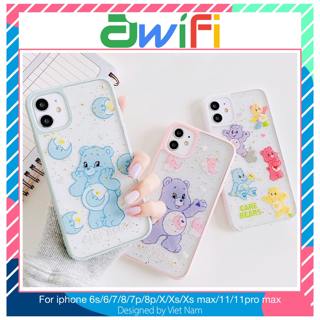 Ốp iphone - Ốp lưng viền Gấu Care Bears kim tuyến 6/6plus/6splus/7/8/7plus/8plus/x/xs/xsmax/11/11promax- Awifi Case