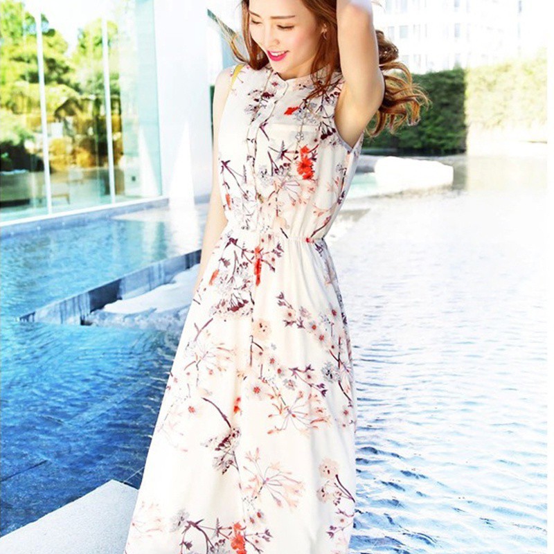 [Baywellfashion]Đầm sát nách cổ tròn hoạ tiết hoa phong cách Bohomian | BigBuy360 - bigbuy360.vn