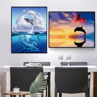 Bộ Tranh Sơn Dầu Thủ Công Họa Tiết Cá Heo Đẹp Mắt Kèm Phụ Kiện Trang Trí Nội Thất Xzdht02