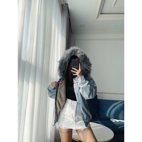 Áo khoác bò mũ lông vợt sale giá sốc