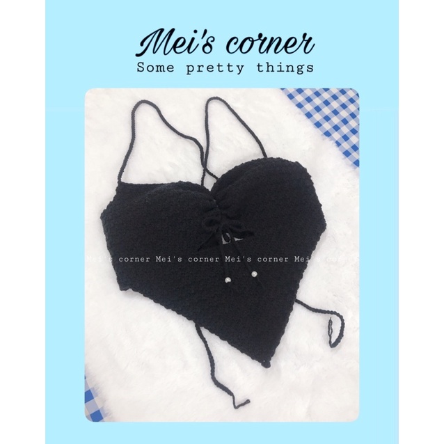 ÁO HAI DÂY BANDANA LEN HANDMADE KHOÉT TAM GIÁC, CỘT DÂY NGỰC, ĐAN DÂY LƯNG