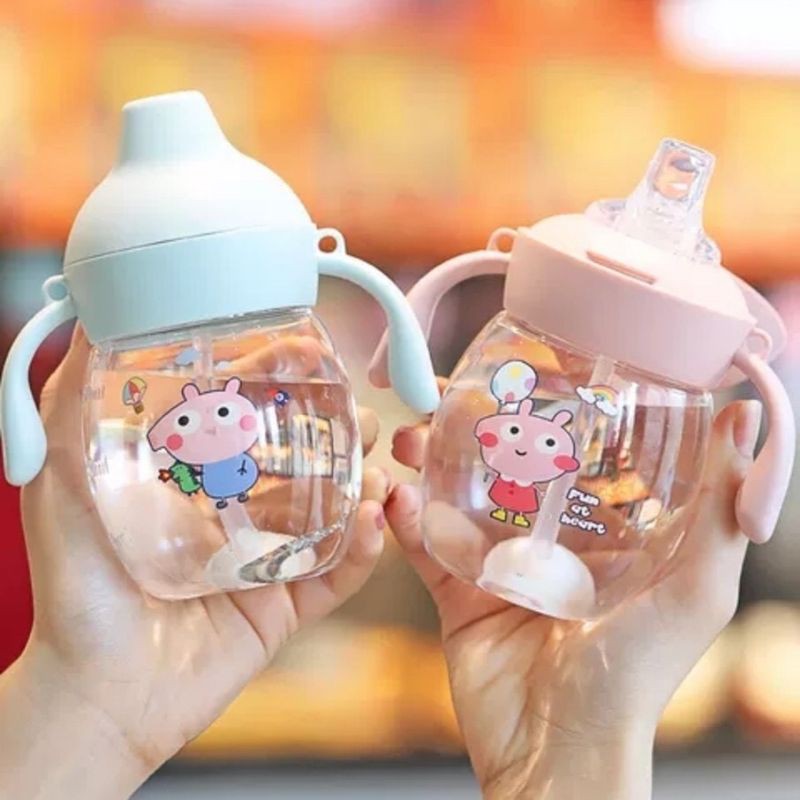 Bình tập uống nước chống sặc cho bé tập hút hình Pepa Pig siêu ngộ dung tích 250ml có chia vạch