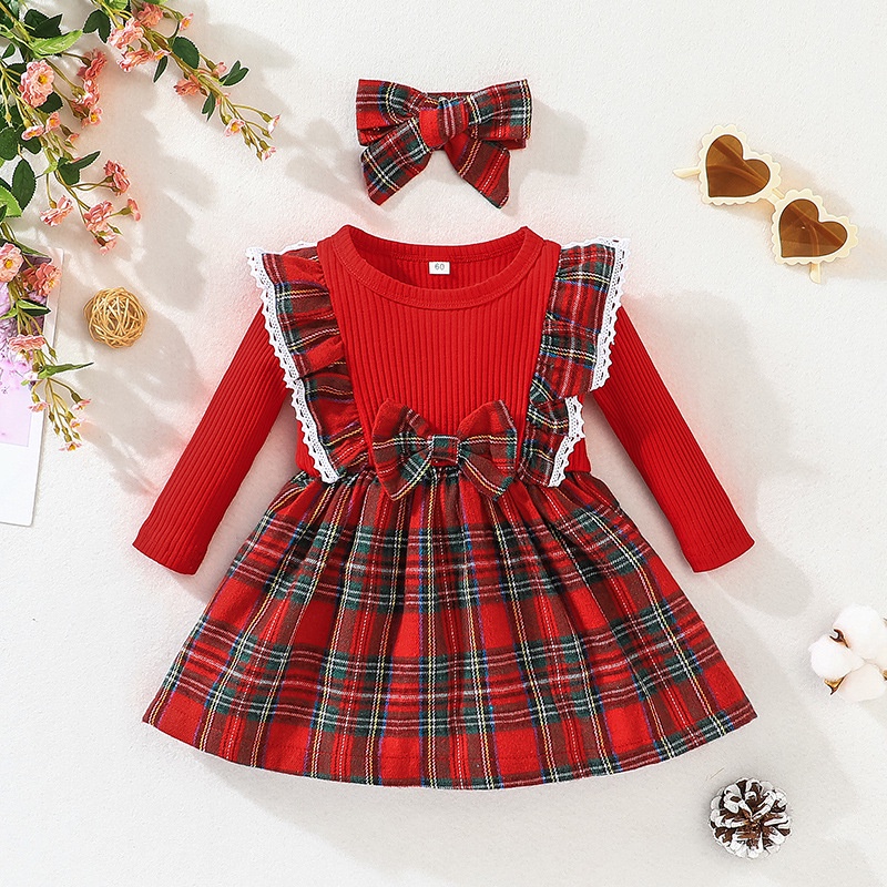 Váy xinh bé gái 3 - 36 Tháng đầm công chúa thời trang Kẻ Sọc Đỏ Thời Trang Giáng Sinh Tay Dài cho bé trẻ em sơ sinh