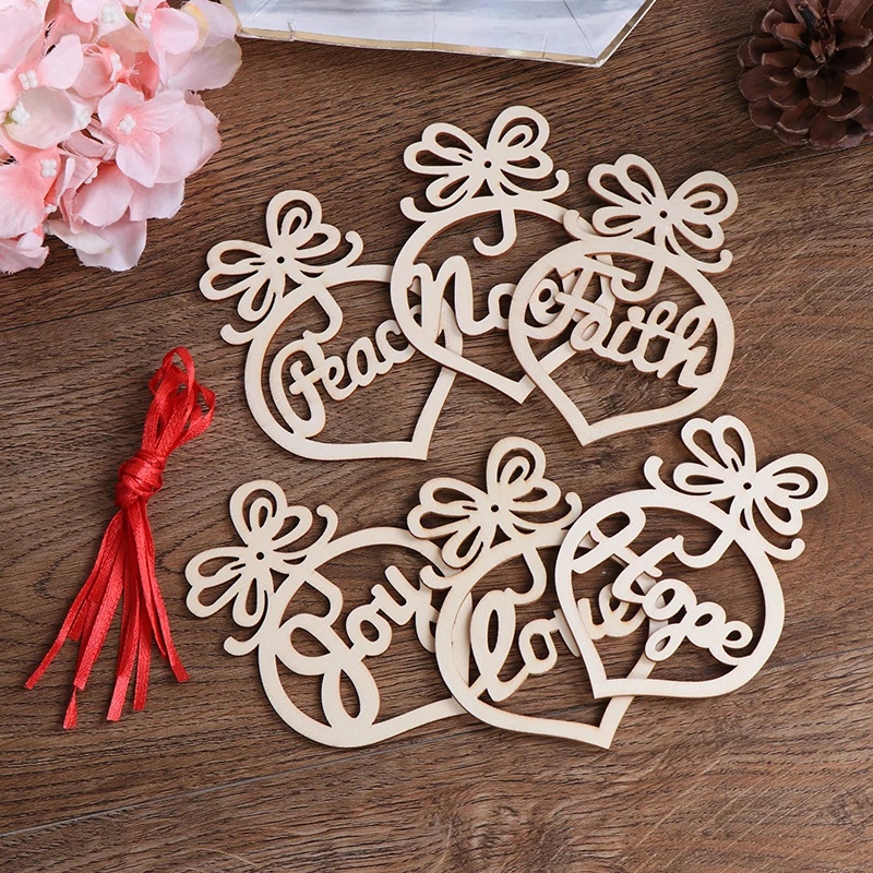 Set 6 Phụ Kiện Treo Trang Trí Cây Thông Noel Bằng Gỗ Hình Chữ Home / Christmas