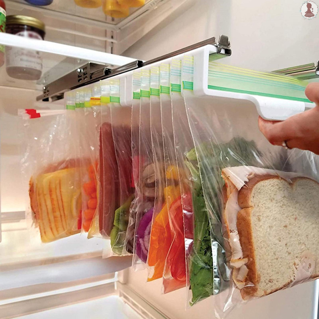 【med】Easy Store Organizer Refrigerator Ziplock Bag Fresh-keeping Track Storage Rack Free Punch Quick Access Slide Track Organizes 10 Bags Perfect For Leftovers