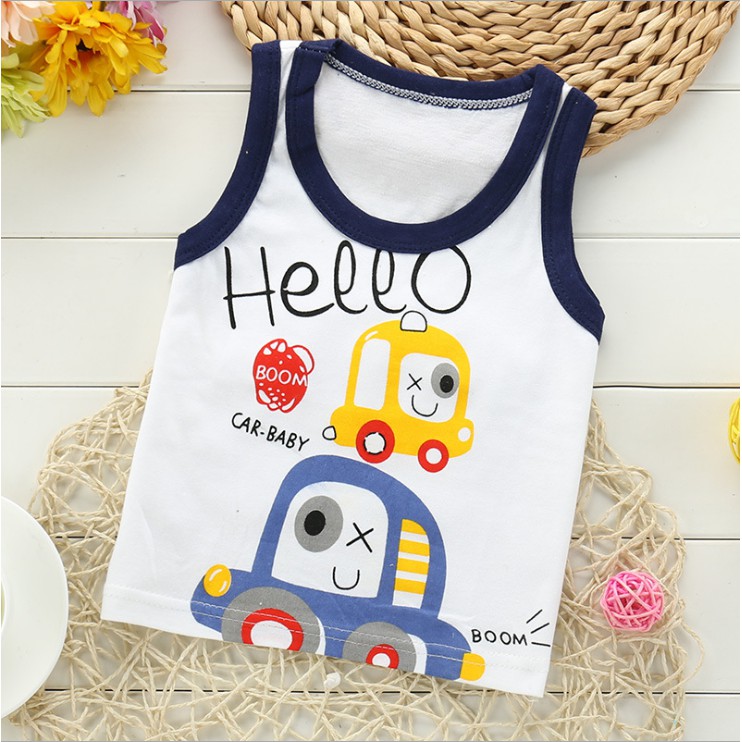 Áo Tank Top Chất Cotton Hoạ Tiết Hoạt Hình Cho Bé