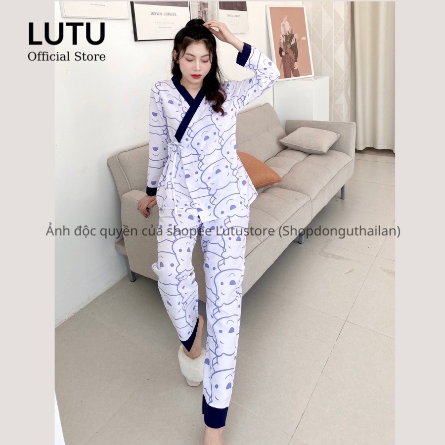 Bộ Pijama Kimono Dài Tay Phối Viền Họa Tiết Dễ Thương Chất Mềm Mịn | BigBuy360 - bigbuy360.vn